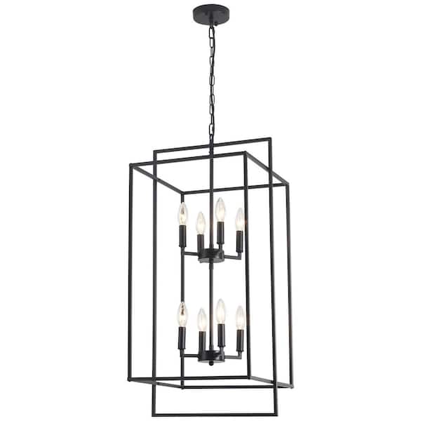 8-Light Black Candlestick Hanging Island Chandelier Light Fixture for Kitchen Island, Foyer