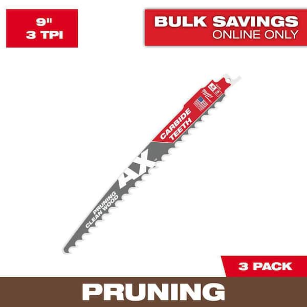 9 in. 3 TPI Pruning Carbide Teeth Wood Cutting SAWZALL Reciprocating Saw Blades (3-Pack)