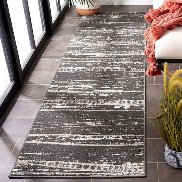 Cottage Gray 2 ft. x 8 ft. Abstract Striped Indoor/Outdoor Runner Rug