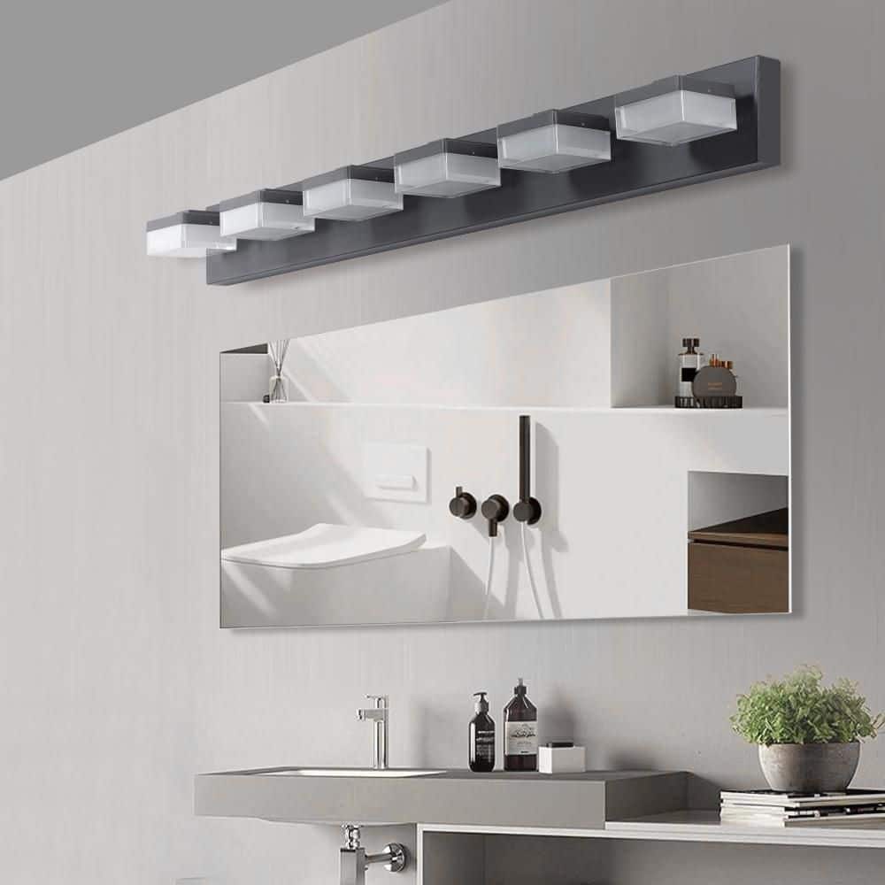 38 in. 6 Light Modern Black Finish Vanity Light Fixture Bathroom Over Mirror Wall Lights with Iron+Acrylic Dimmable price history on PriceWatchPro