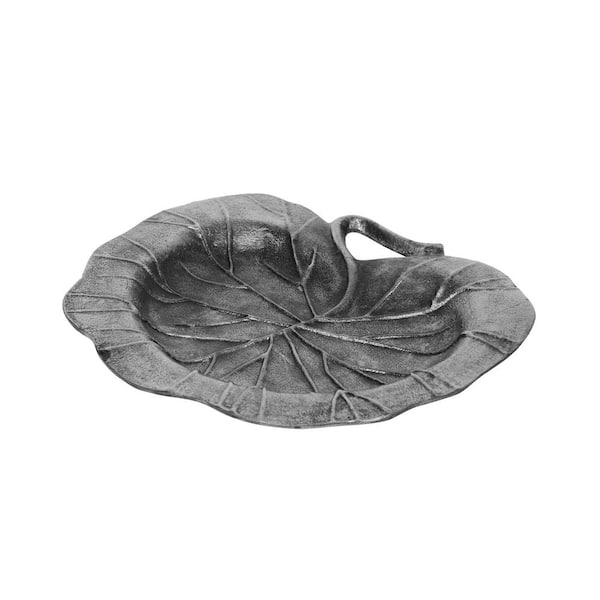 Unbranded Sophisticated Gray Aluminum Round Leaf Design Decorative Platter for Console, Side, or Coffee Table