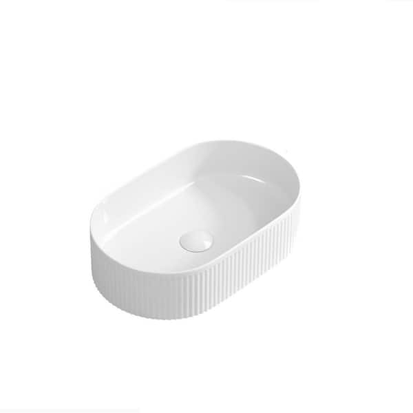 19.29 in. Countertop Oval Porcelain Vessel Sink in White, Modern Vanity Bowl Sink