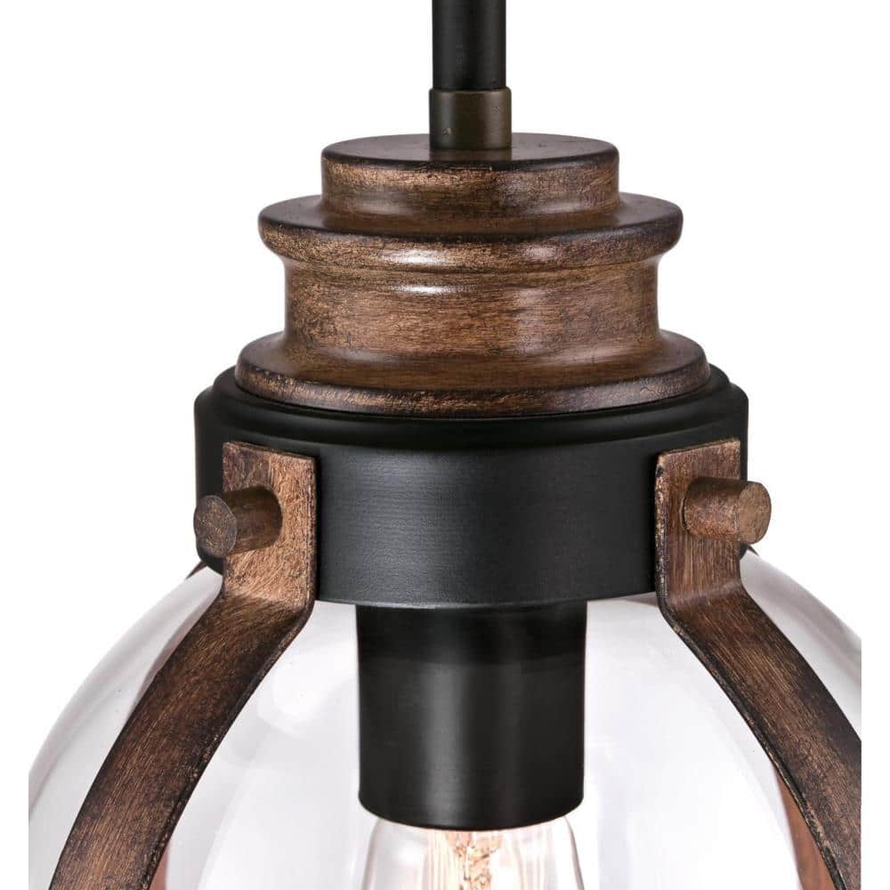 Cindy 11" Oil Rubbed Bronze and Barnwood Mini Pendant Light