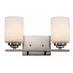 Mod Pod 14.25 in. 2-Light Brushed Nickel Vanity Light with Frosted Glass Cylinder Shades