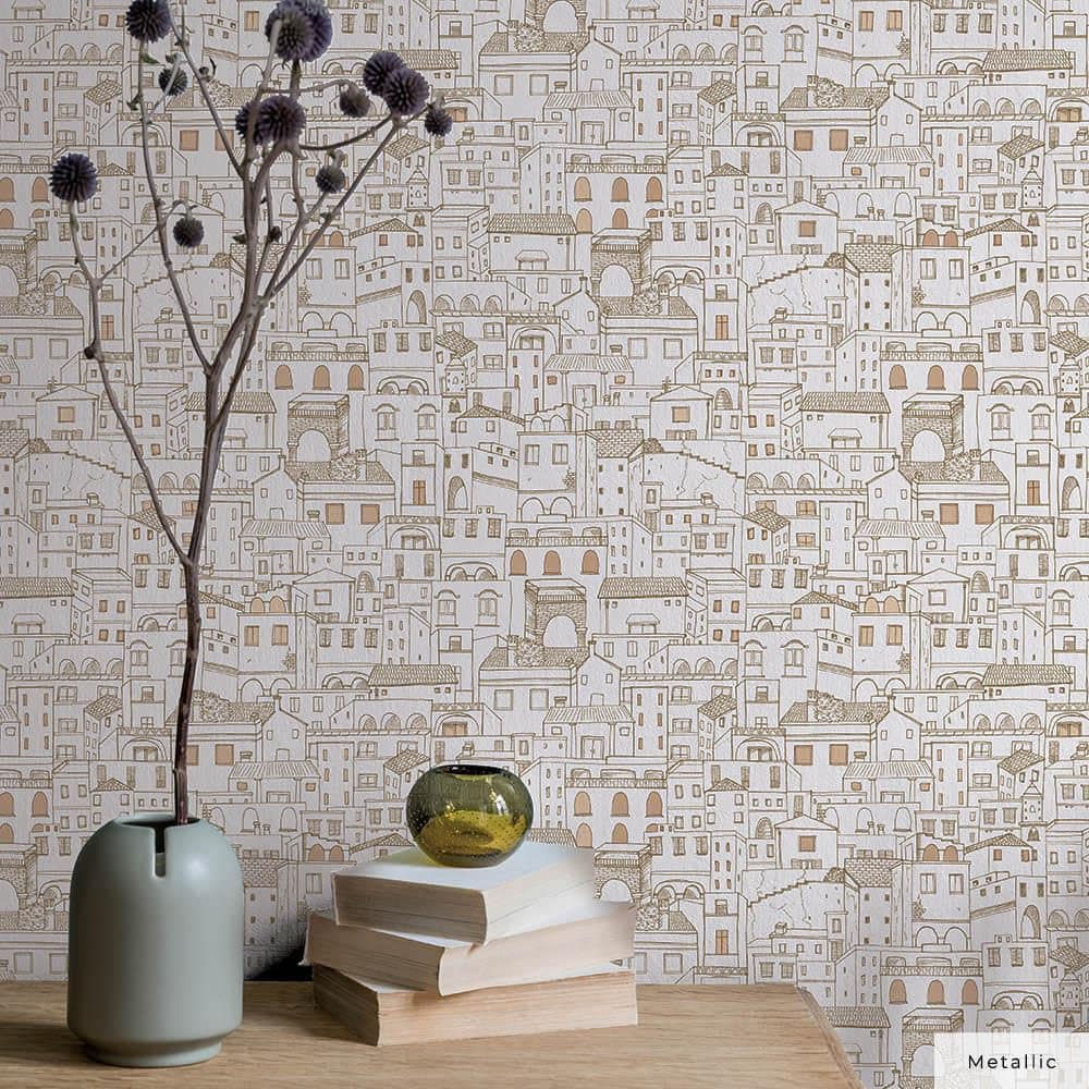 White and Gold Vinyl Peel and Stick Wallpaper Roll