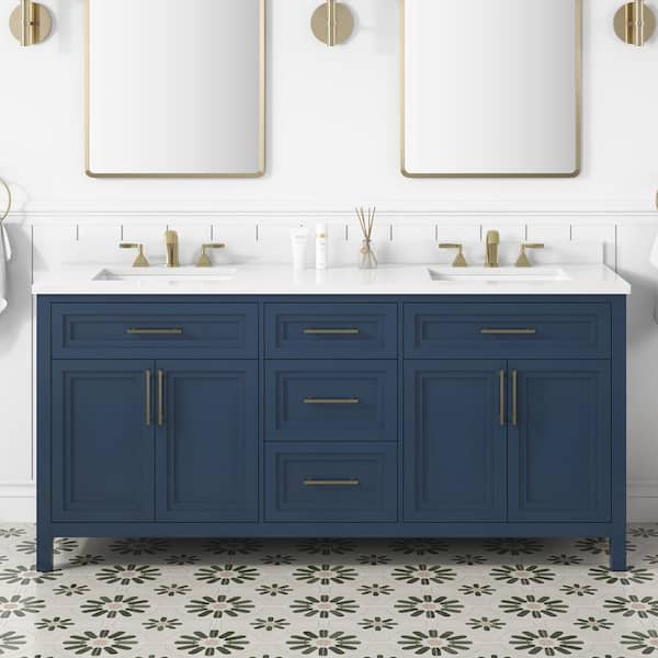 Home Decorators Collection Mayfield 72 in. Double Sink Grayish Blue Bath Vanity with White Engineered Stone Top (Assembled)