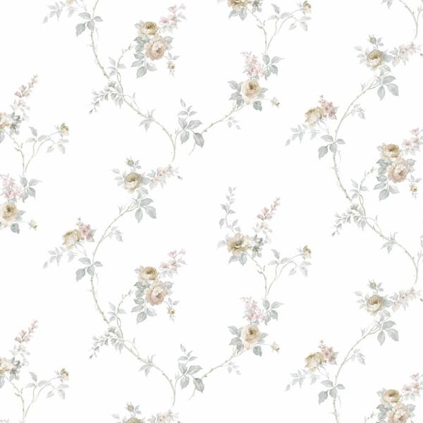 Norwall White Wedding Trail Wallpaper in Cream and Gray