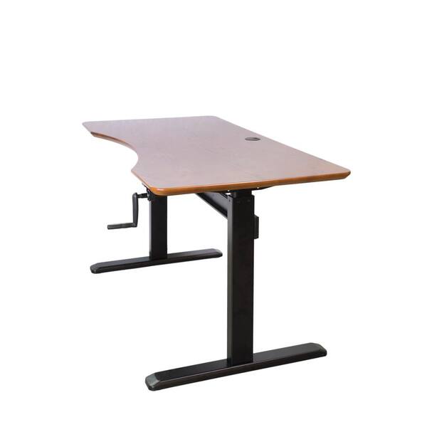 X Brand Antique Brown Wood Shaded Design Desktop Table Top with Black Adjustable Height Crank Desk Frame