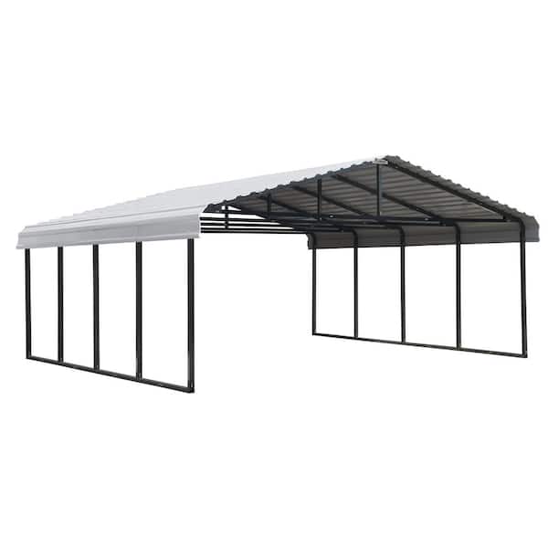 Arrow 20 ft. W x 20 ft. D x 7 ft. H Eggshell Galvanized Steel Carport , Car Canopy and Shelter