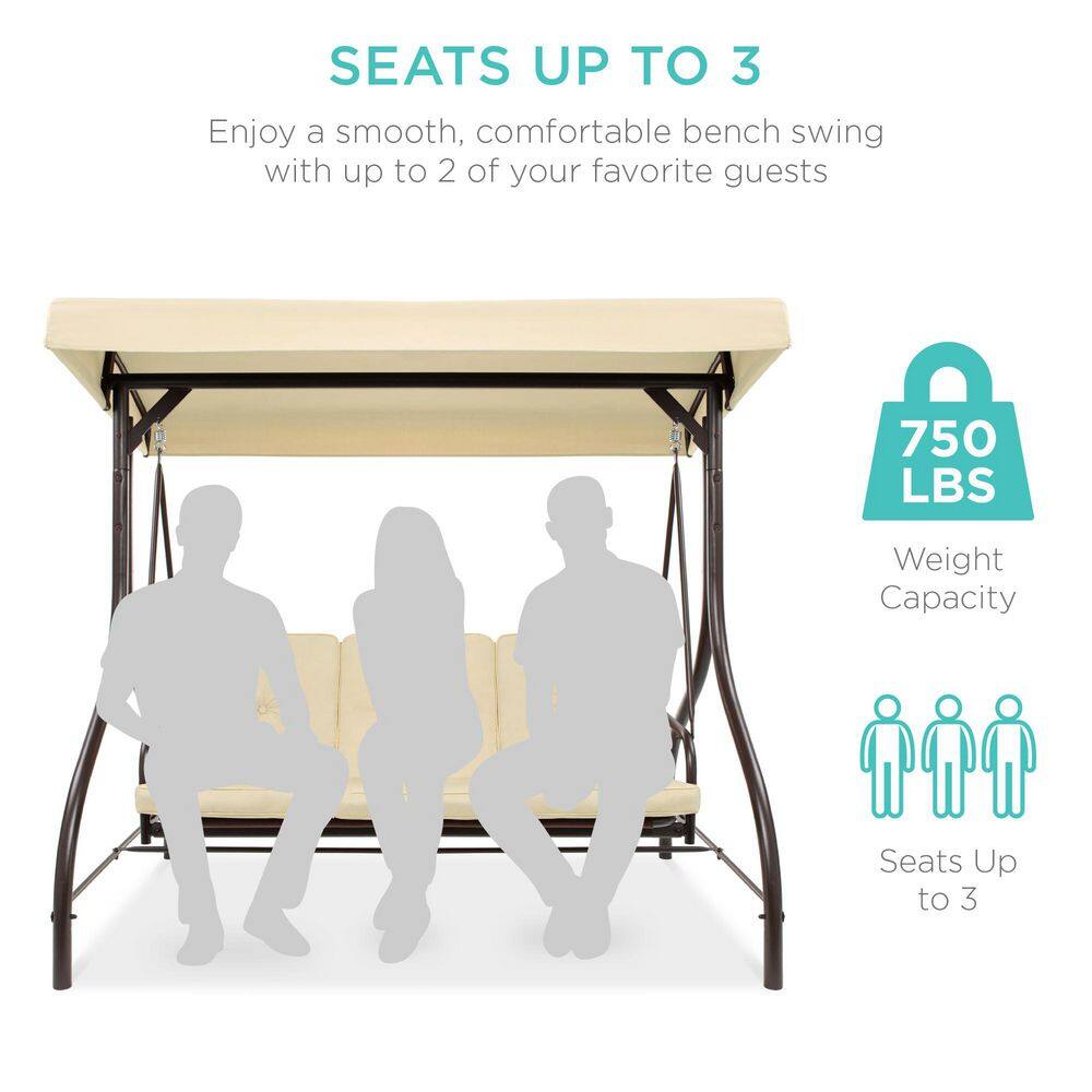 Ivory 3-Seat Outdoor Steel Canopy Swing Glider with Cushions