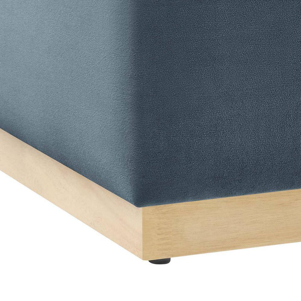 Cadet Blue Velvet Upholstered Square Ottoman with Rubberwood Base