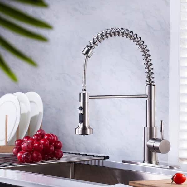 Kitchen Faucet With Sprayer Single Handle Pull Down Sink Mix Tap Brushed Nickel 
