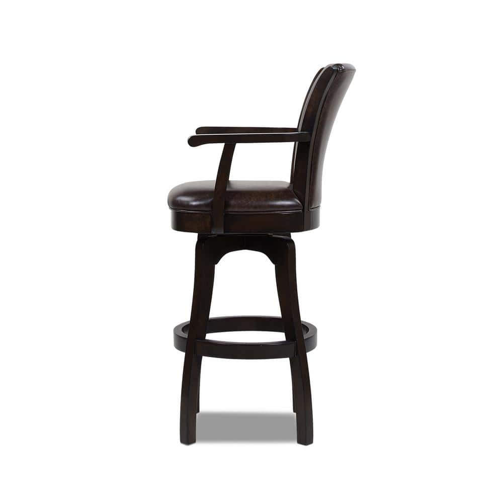 Williams 31" Vintage Brown Faux Leather Swivel Bar Stool with Armrests