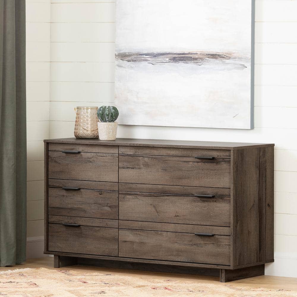 Fynn Fall Oak Industrial Double Dresser with Metal Drawer Pulls