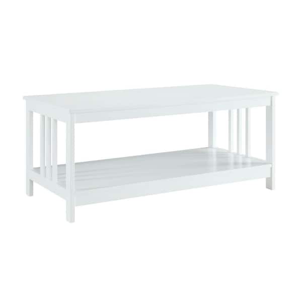Convenience Concepts Misson 40 in. White Medium Rectangle Wood Coffee Table with Shelf