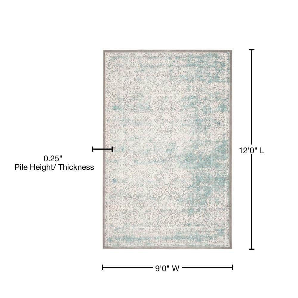 Elysian Ivory & Turquoise 9' x 12' Synthetic Reversible Area Rug