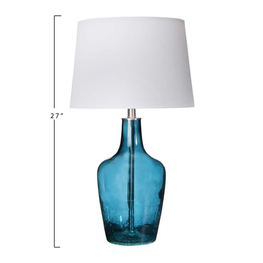 27" Deep Blue Glass Table Lamp with White Shade