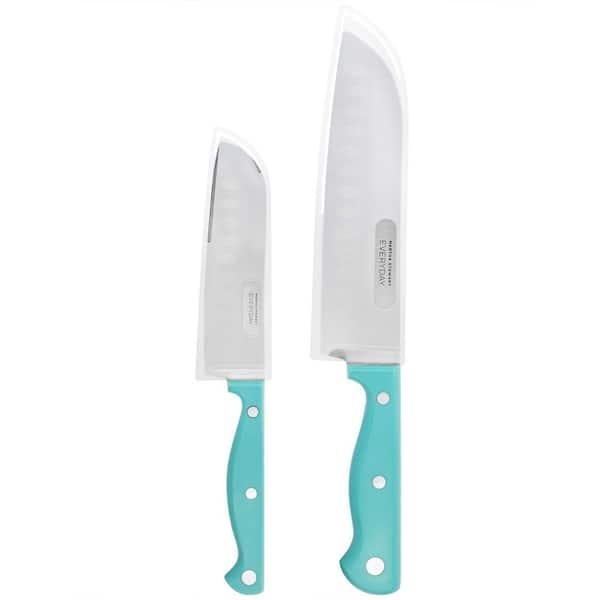 MARTHA STEWART EVERYDAY Keswick 2 Piece Santoku Knife and Sheath Set in Teal