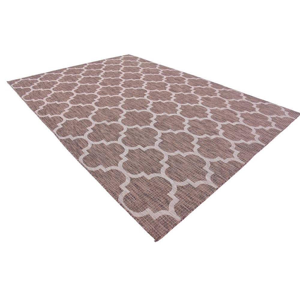 Rectangular Easy-Care Outdoor Lattice Brown Rug