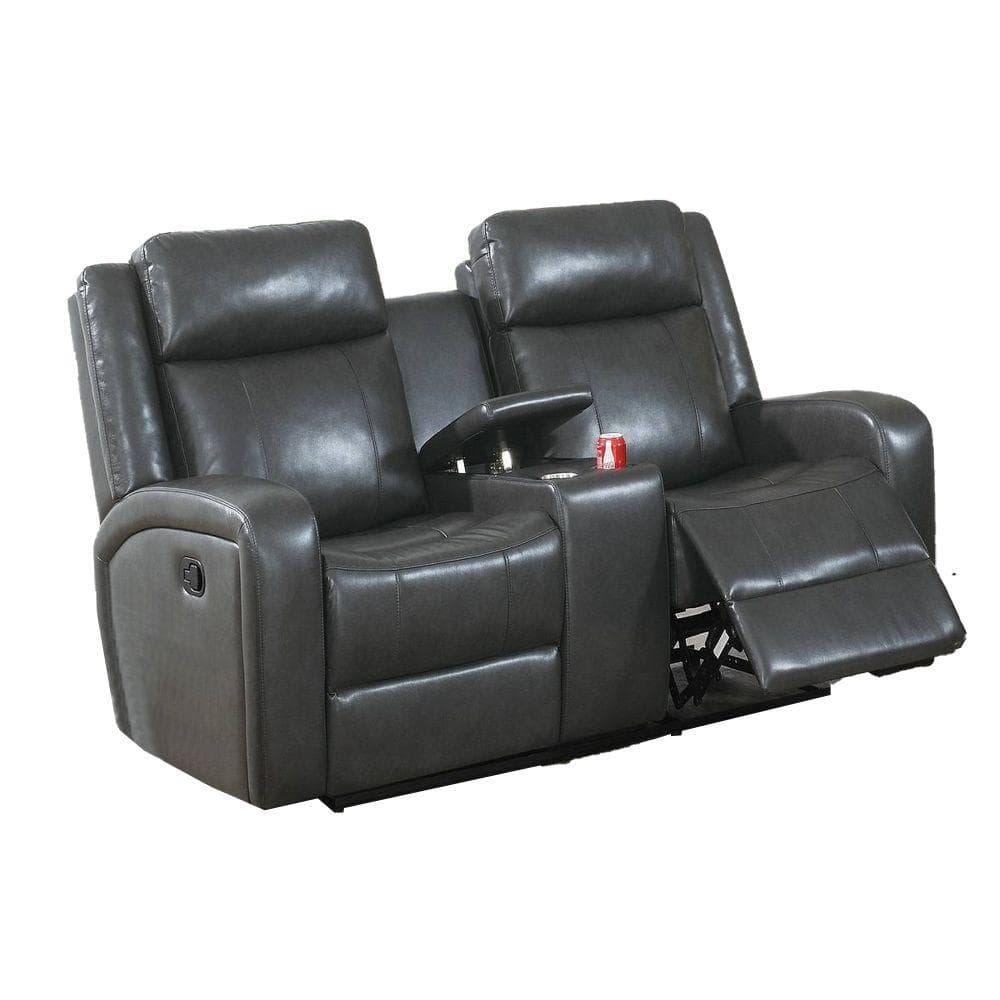 Benjara 39 In. Black Solid Faux Leather 2-Seater Power Motion Loveseat ...