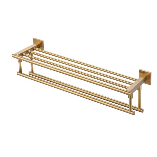 24 in. Bathroom Wall Mounted Double Tier Towel Rack with Double Towel Bar Stainless Steel in Brushed Gold
