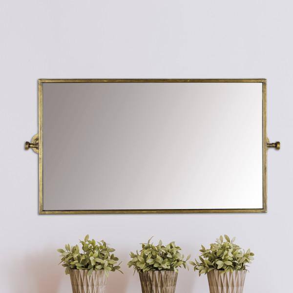 Antique Gold Rectangular Metal Wall Mirror with Wood Frame