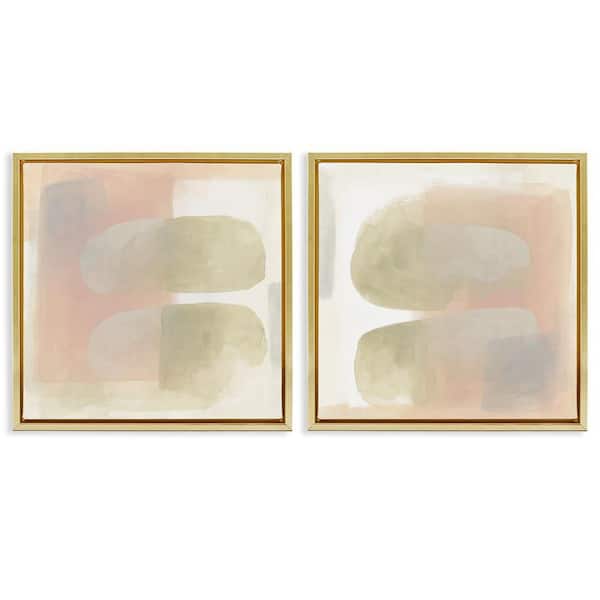 Neutral Oblong Shapes Abstract by June Erica Vess 2-Pieces Gold Floater Frame Abstract Graphic Art Print 25 in. x 25 in.