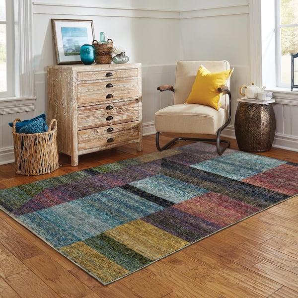 Saturn Multi-Colored 6 ft. x 9 ft. Geometric Contemporary Polypropylene-Nylon Blend Indoor Area Rug