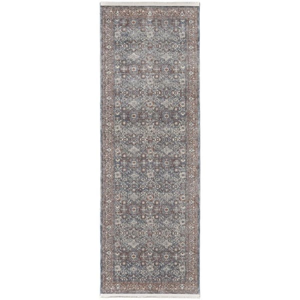 HomeRoots 2 ft. x 8 ft. Blue, Beige Floral Runner Rug