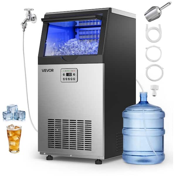 Commercial Ice Maker 120 lbs./24H w/ 30 lbs. Storage 15.16in. W Self-Clean Full Size Cubes in 10 Min Freestanding Silver