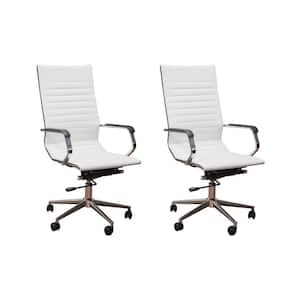 Set of 2 Ergonomic Iron and Leather Height Adjustable High Back Office Chairs w/Armrests, 46.9 Inch Max Height, White