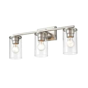 Verlana 22 in. 3-Light Brushed Nickel Vanity Light with Clear Glass Shade