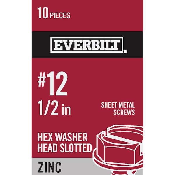 #12 x 1/2 in. Slotted Hex Head Zinc Plated Sheet Metal Screw (10-Pack)