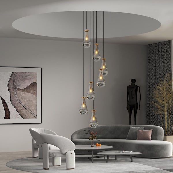 7 Light Cluster Pendant Light, Gold Chandeliers Adjustable, For