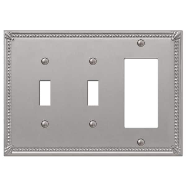 AMERELLE Imperial Bead 3 Gang 2-Toggle and 1-Rocker Metal Wall Plate - Brushed Nickel