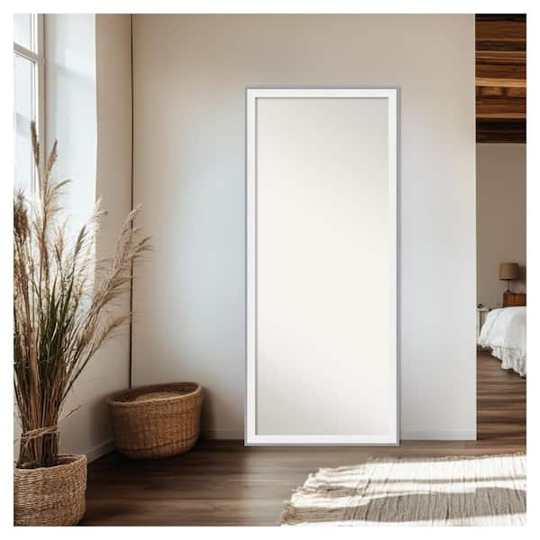 Maya White Silver 27.25 in. W x 63.25 in. H Non-Beveled Modern Rectangle Framed Full Length Floor Leaner Mirror