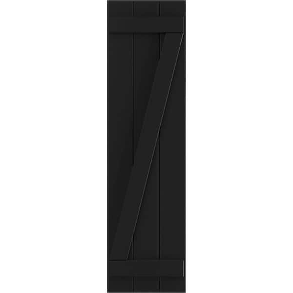 Ekena Millwork 16-1/8 in. x 49 in. True Fit PVC Three Board Joined with Z-Bar Board and Batten Shutters Pair in Black