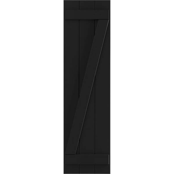 Ekena Millwork 16-1/8 in. x 72 in. True Fit PVC 3-Board Joined Board and Batten Shutters with Z-Bar Pair in Black