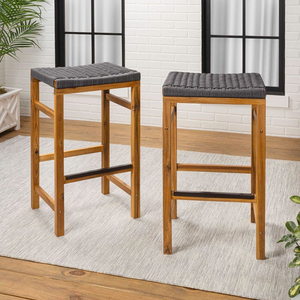 Armand 30 in. Coastal Backless Acacia Wood Outdoor Bar Stool with Woven Rope Seat, Light Teak/Grey (Set of 2) price history on PriceWatchPro