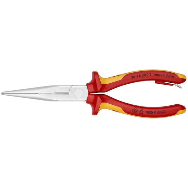 KNIPEX Long Nose Pliers with Cutter-1000V Insulated-Tethered Attachment, 8", Multi-Component, VDE