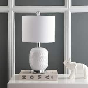 Tucana 19 in. White Textured Table Lamp with Off-White Shade