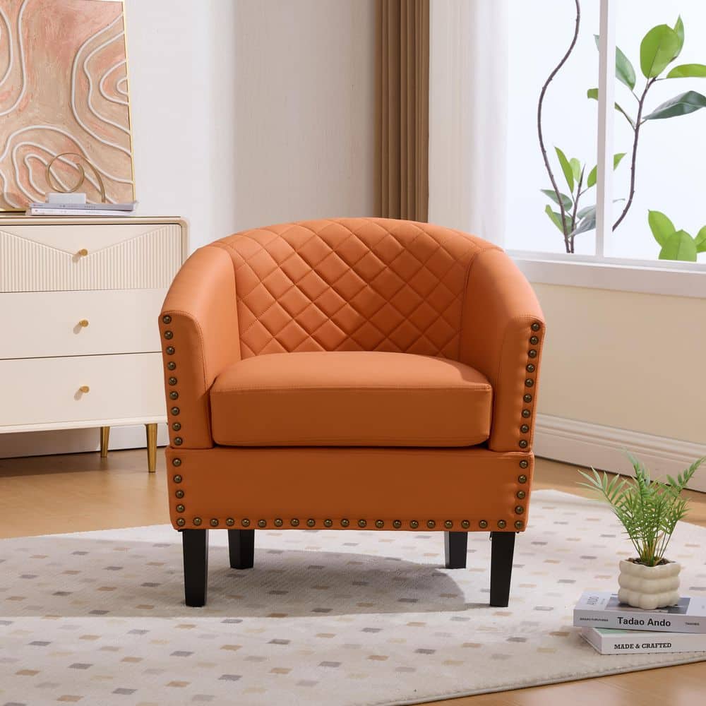 HOMEFUN Modern Orange Scratch-Resistant Faux Leather Wood Frame