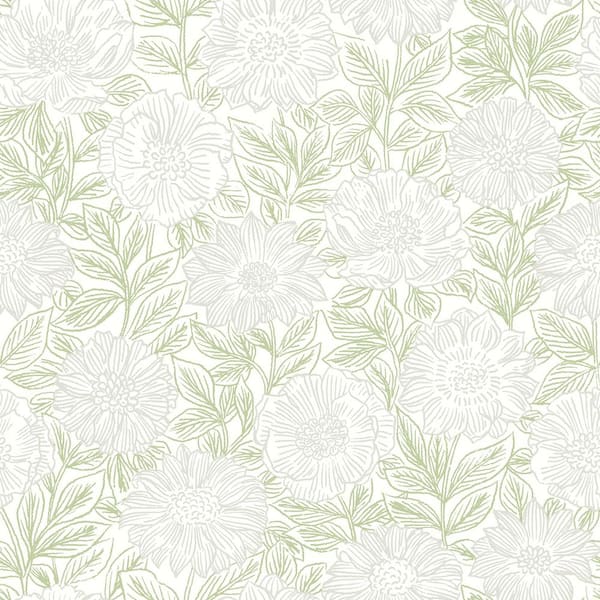 Chesapeake Faustin Green Floral Matte Pre-pasted Paper Wallpaper