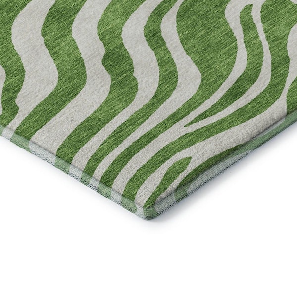 Mayfield Premium Machine Washable Abstract AMF1042 Green 2 ft. 3 in. x 7 ft. 6 in. Runner Rug