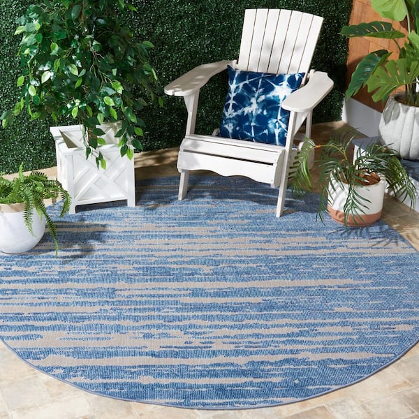 Cabana Blue/Beige 7 ft. x 7 ft. Distressed High-Low Indoor/Outdoor Round Area Rug