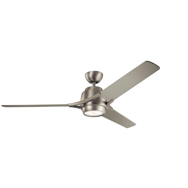 KICHLER Zeus 60 in. Indoor Brushed Nickel Downrod Mount Ceiling Fan with Integrated LED with Wall Control Included