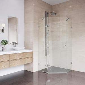 Verona 38 in. L x 38 in. W x 73 in. H Frameless Pivot Neo-angle Shower Enclosure in Brushed Nickel with Clear Glass