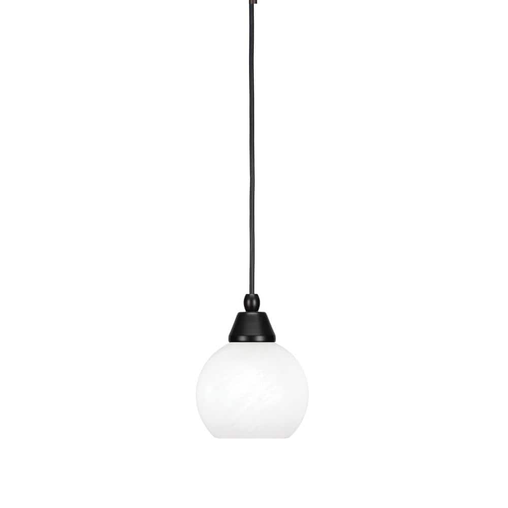 Bryson 5.75 in. 1-Light Matte Black Cord Pendant Light with 5.75 in. White 