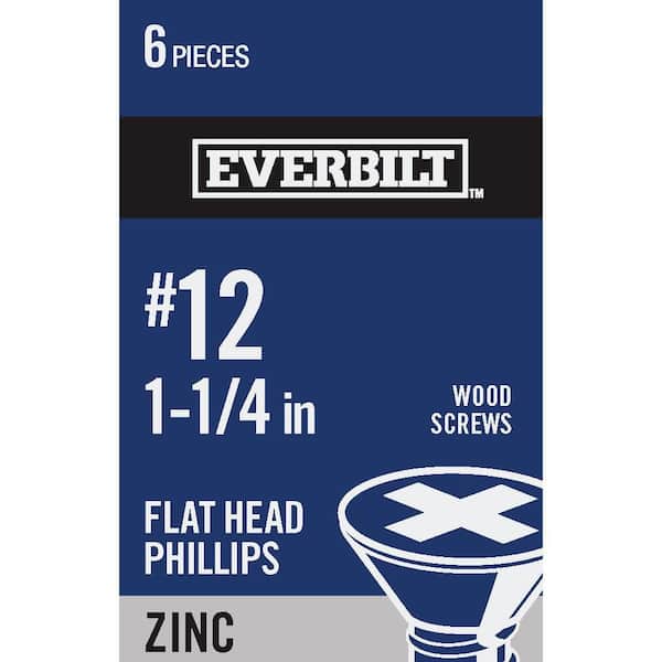Everbilt #12 x 1-1/4 in. Phillips Flat Head Zinc Plated Wood Screw (6-Pack)
