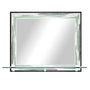 Modern Rustic 25.5 in. W x 21.5 in. H Framed Seafoam Horizontal Mirror with Tempered Glass Shelf and White Brackets